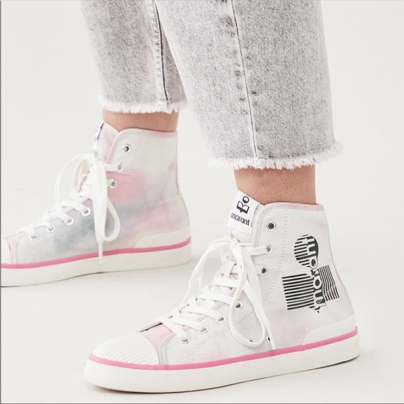 Isabel Marant | High Top Logo Sneaker BenKeen Tye Dye Denim Size 8 Barbie Core - Picture 14 of 14